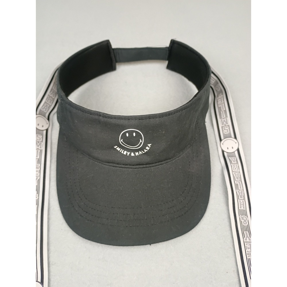 Halara x Smiley Black Sun Visor Athletic Hat with Ribbon Ties Logo Print